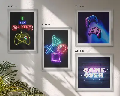 Meerluik in lijst decoratieve wandkunst met gamepads en spelerspictogrammen