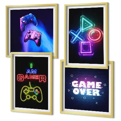 Meerluik in lijst decoratieve wandkunst met gamepads en spelerspictogrammen