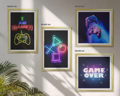 Meerluik in lijst decoratieve wandkunst met gamepads en spelerspictogrammen