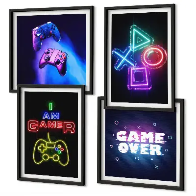 Meerluik in lijst decoratieve wandkunst met gamepads en spelerspictogrammen