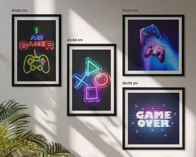 Meerluik in lijst decoratieve wandkunst met gamepads en spelerspictogrammen