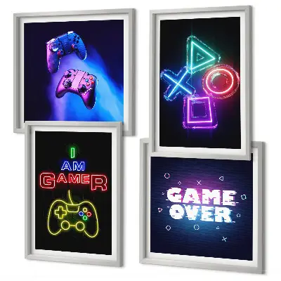 Meerluik in lijst decoratieve wandkunst met gamepads en spelerspictogrammen