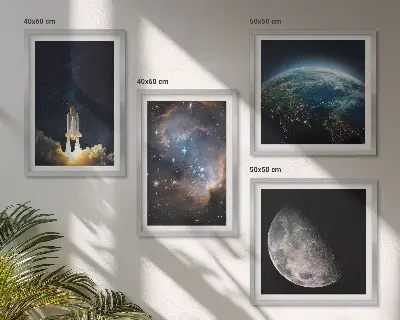 Set posters met lijst met thema ruimte aarde raket melkweg