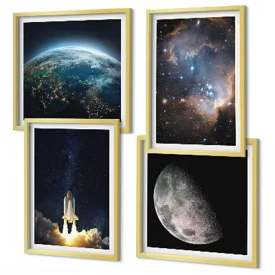 Set posters met lijst met thema ruimte aarde raket melkweg