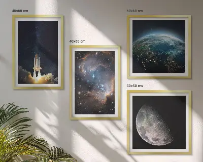 Set posters met lijst met thema ruimte aarde raket melkweg