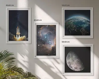 Set posters met lijst met thema ruimte aarde raket melkweg
