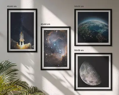 Set posters met lijst met thema ruimte aarde raket melkweg