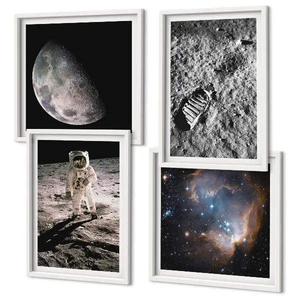 Set posters met lijst foto van een astronaut op maansporen