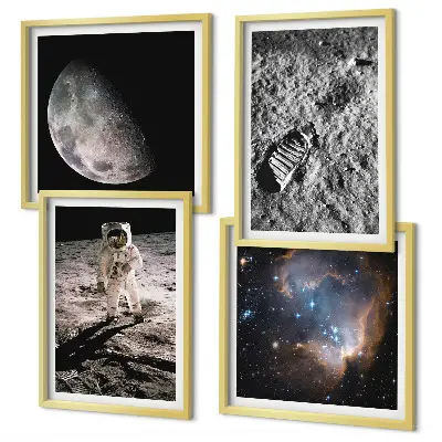 Set posters met lijst foto van een astronaut op maansporen