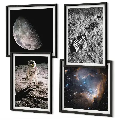 Set posters met lijst foto van een astronaut op maansporen