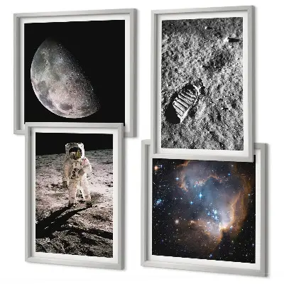 Set posters met lijst foto van een astronaut op maansporen