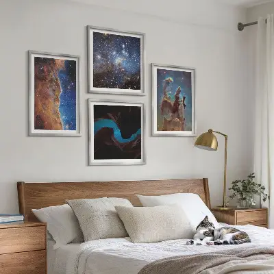 Set van posters met lijst Ruimtelandschappen van sterrenstelsels