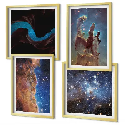 Set van posters met lijst Ruimtelandschappen van sterrenstelsels