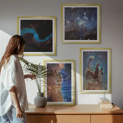 Set van posters met lijst Ruimtelandschappen van sterrenstelsels