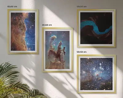 Set van posters met lijst Ruimtelandschappen van sterrenstelsels