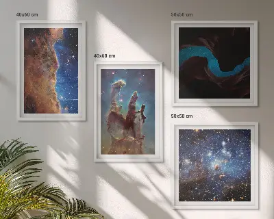 Set van posters met lijst Ruimtelandschappen van sterrenstelsels