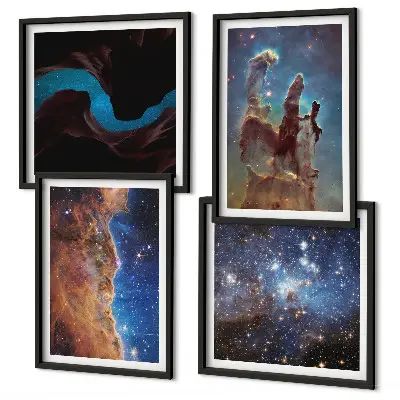Set van posters met lijst Ruimtelandschappen van sterrenstelsels