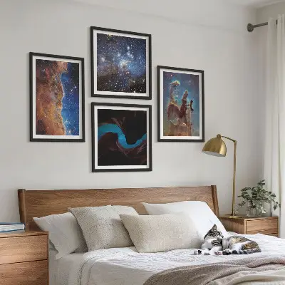 Set van posters met lijst Ruimtelandschappen van sterrenstelsels