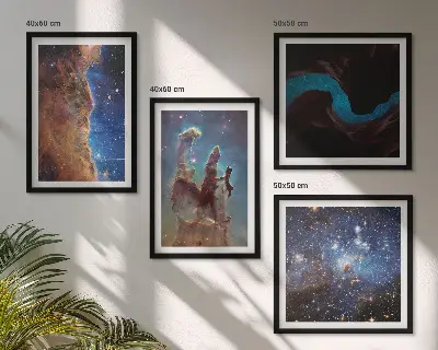 Set van posters met lijst Ruimtelandschappen van sterrenstelsels