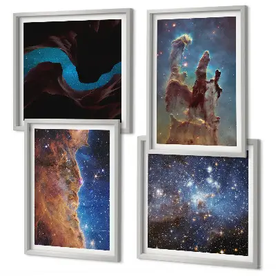 Set van posters met lijst Ruimtelandschappen van sterrenstelsels