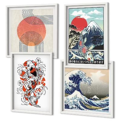 Meerluik in lijst Illustraties van bergen van vissengolven Japan