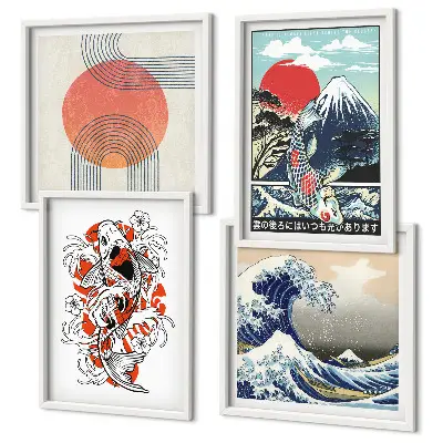 Meerluik in lijst illustraties van Japanse bergen en golven