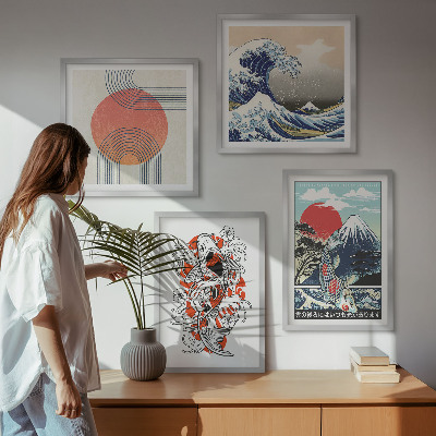 Meerluik in lijst Illustraties van bergen van vissengolven Japan