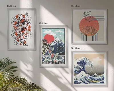 Meerluik in lijst illustraties van Japanse bergen en golven