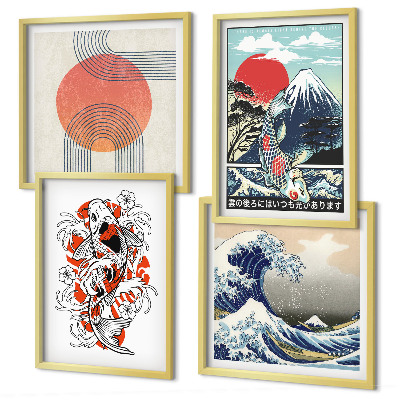 Meerluik in lijst Illustraties van bergen van vissengolven Japan