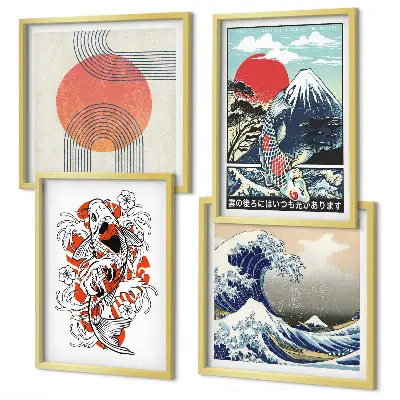 Meerluik in lijst illustraties van Japanse bergen en golven