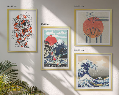Meerluik in lijst Illustraties van bergen van vissengolven Japan