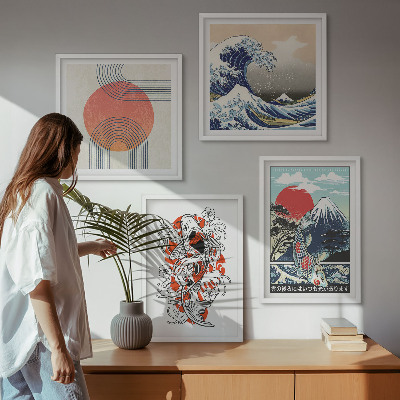 Meerluik in lijst Illustraties van bergen van vissengolven Japan