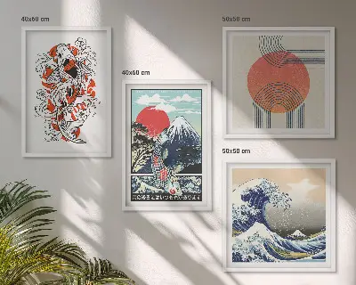 Meerluik in lijst illustraties van Japanse bergen en golven
