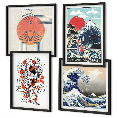 Meerluik in lijst Illustraties van bergen van vissengolven Japan