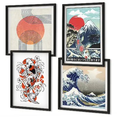 Meerluik in lijst illustraties van Japanse bergen en golven