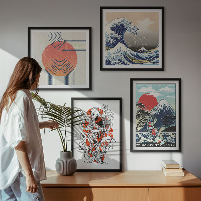 Meerluik in lijst Illustraties van bergen van vissengolven Japan