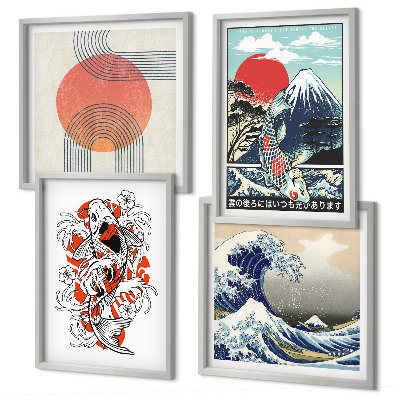 Meerluik in lijst Illustraties van bergen van vissengolven Japan