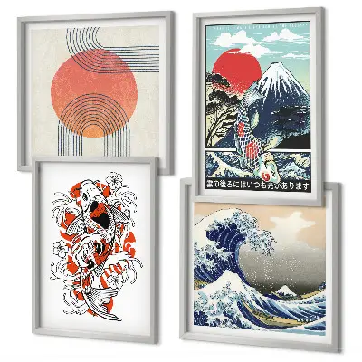 Meerluik in lijst illustraties van Japanse bergen en golven