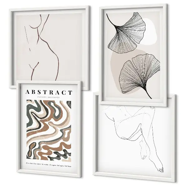 Abstracte boho bladvormen posters set inclusief lijst