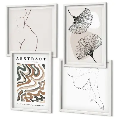 Abstracte boho bladvormen posters set inclusief lijst