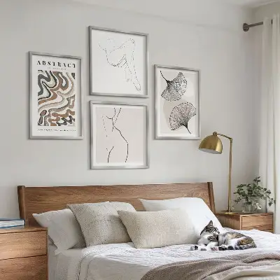 Abstracte boho bladvormen posters set inclusief lijst