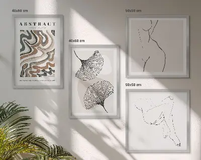 Abstracte boho bladvormen posters set inclusief lijst