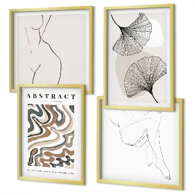Abstracte boho bladvormen posters set inclusief lijst