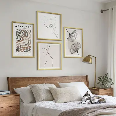 Abstracte boho bladvormen posters set inclusief lijst
