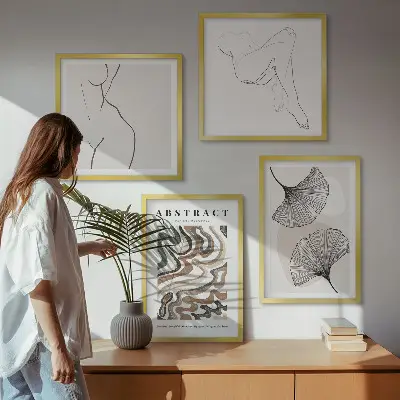 Abstracte boho bladvormen posters set inclusief lijst