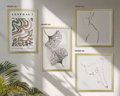 Abstracte boho bladvormen posters set inclusief lijst