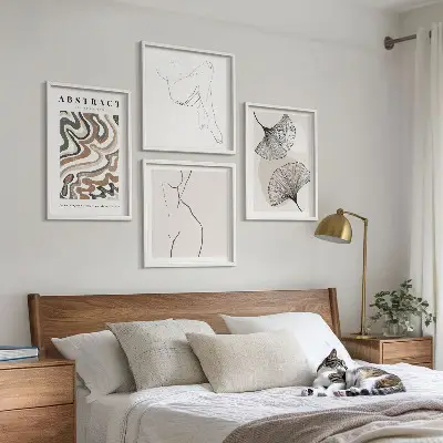 Abstracte boho bladvormen posters set inclusief lijst