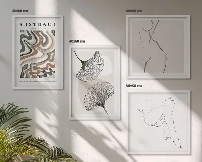 Abstracte boho bladvormen posters set inclusief lijst