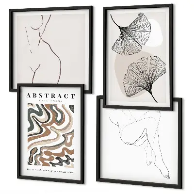 Abstracte boho bladvormen posters set inclusief lijst