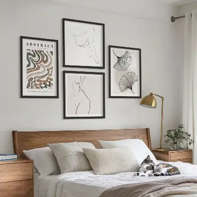 Abstracte boho bladvormen posters set inclusief lijst